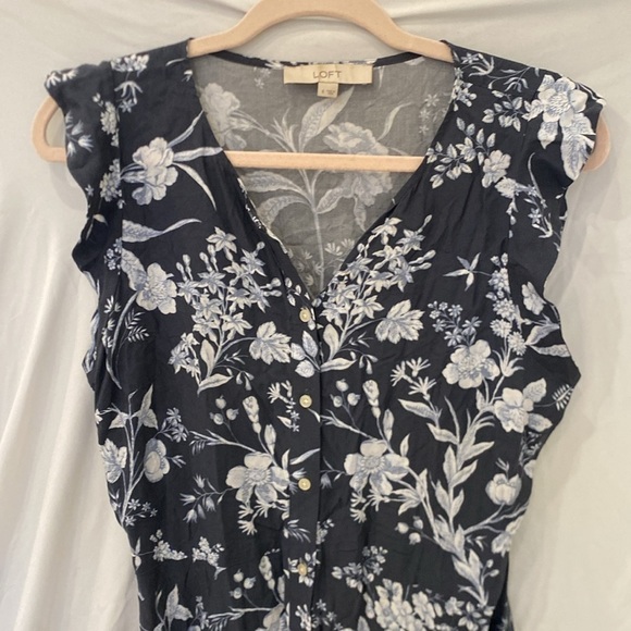 LOFT button down floral flutter sleeve dress gray 6 - Picture 2 of 5